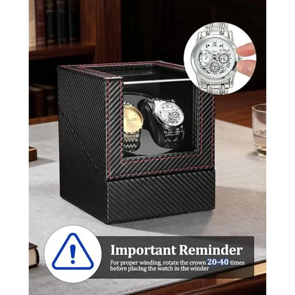 GLOKUUCA Dual Watch Winder - Black Carbon Fiber Leather